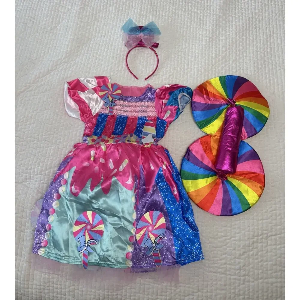 Girls Candy Lollipop Halloween Costume Dress Colorful Sweet Shop 4-6T